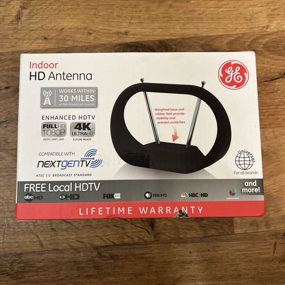 GE Indoor HD TV Antenna - Black - Enhanced HDTV - Universal For All Brands